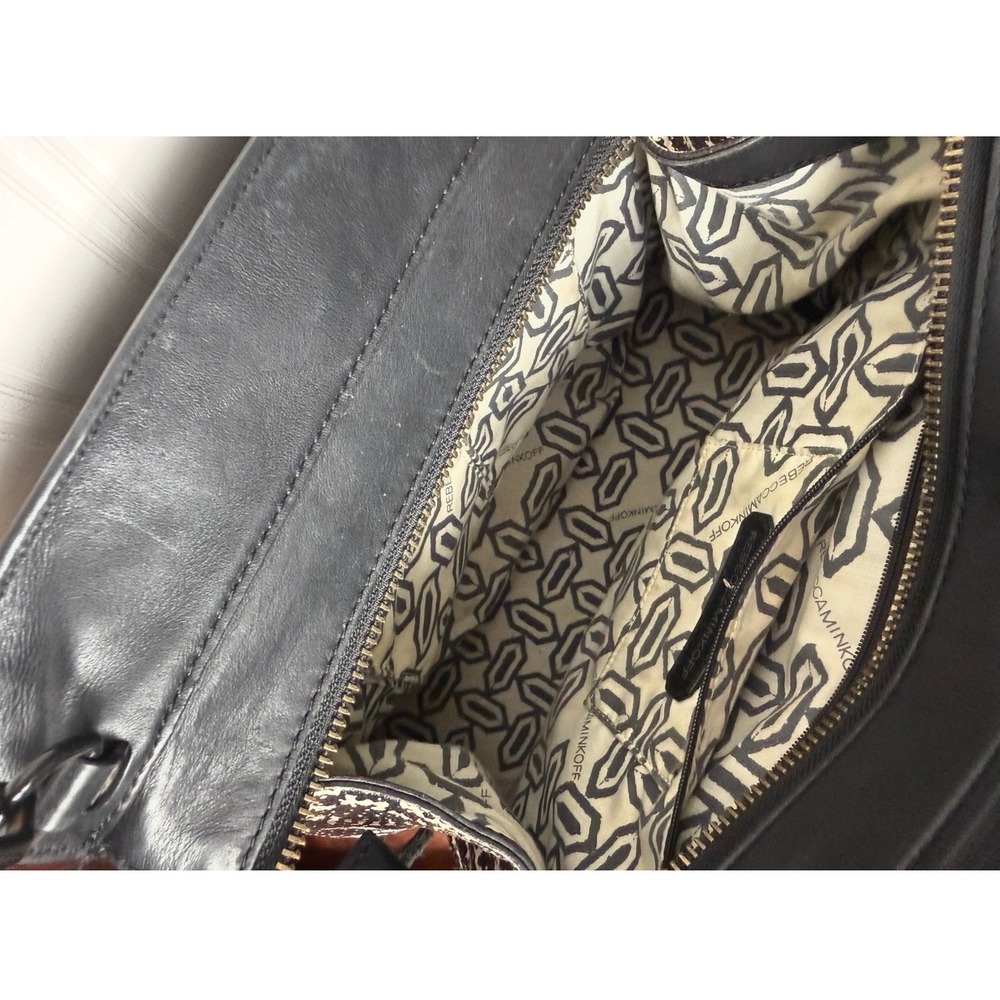 Rebecca Minkoff Black Leather MAB Tote Bag Snakeskin Calf Hair Gusset Satchel - Picture 8 of 10